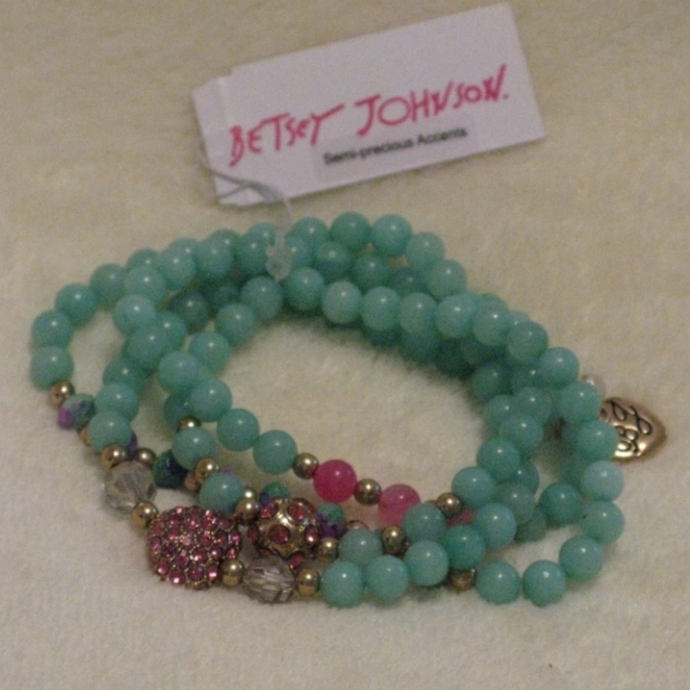 Betsey Johnson Heart Charm Convertible Necklace & Bracelet - Turquoise Pink NWT